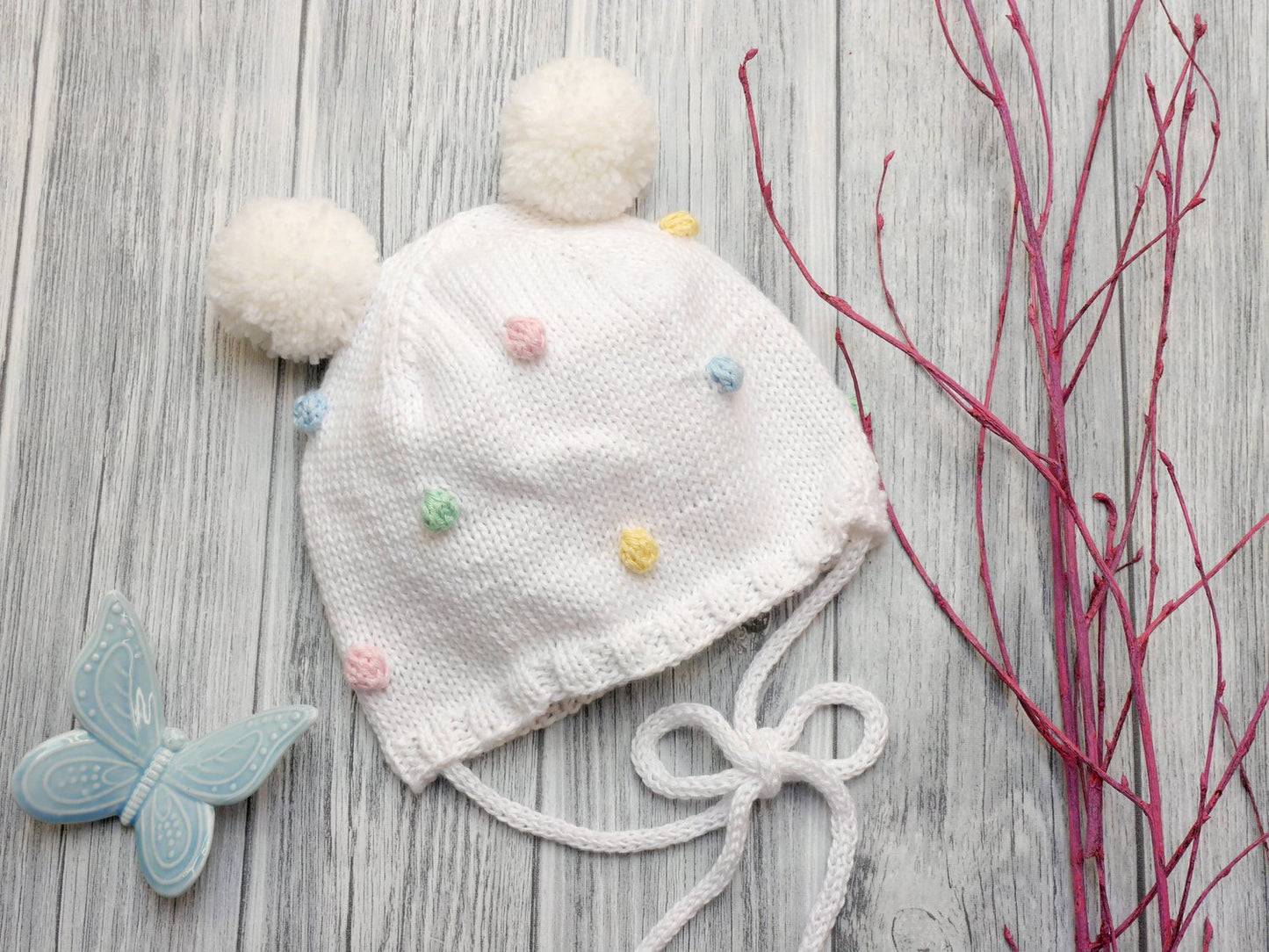 Strickanleitung Mütze mit Pünktchenmuster - 6 Größen von 0-2 Jahre Kopfumfang 35 - 52 cm - No.193
