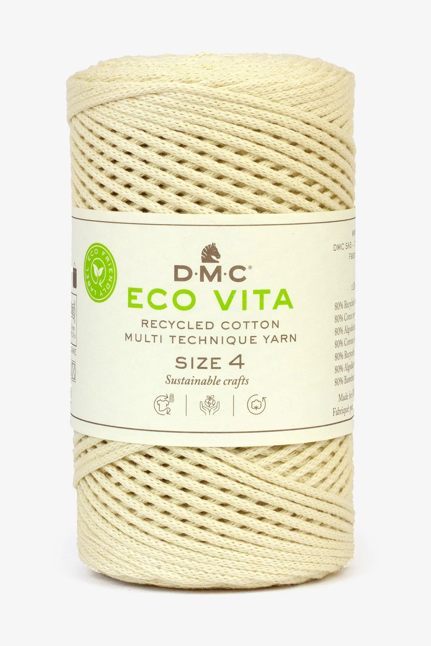 DMC ECO VITA Wollgarnrolle, naturfarben, recycelte Baumwolle, Stärke 4