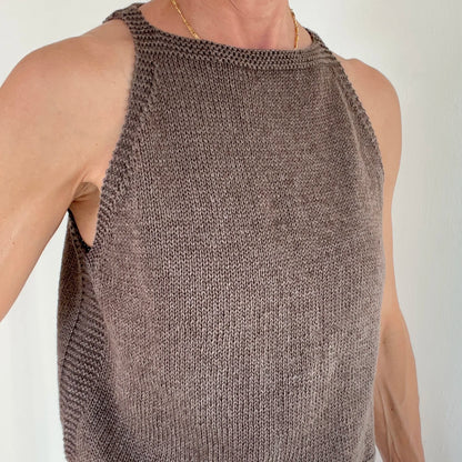SENA-Wollshirt, ärmellos mit Rundhalsausschnitt, braun meliert