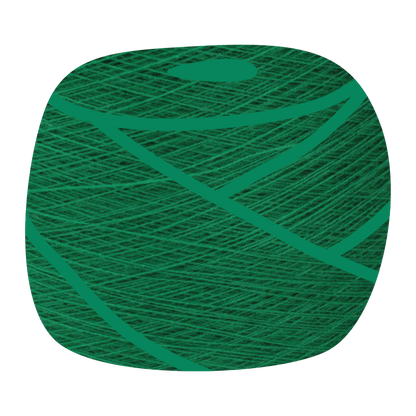 Garnknäuel aus grünem Garn mit hellen Diagonalstreifen