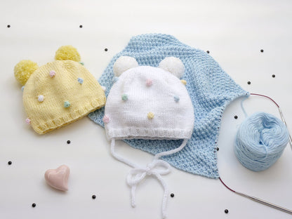 Strickanleitung Mütze mit Pünktchenmuster - 6 Größen von 0-2 Jahre Kopfumfang 35 - 52 cm - No.193