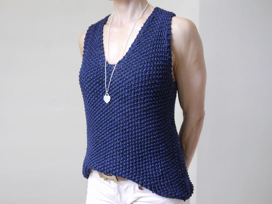 Strickanleitung - Ärmelloser V-Sweater - DARK BLUE – No.172