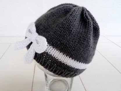 Strickanleitung Neugeborenen Mütze mit Häkelschleife- No.56